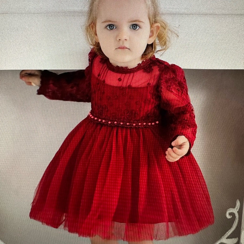 Adorable Christmas Red Lace Baby Dress